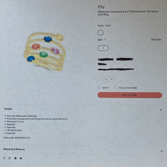 Effy Watercolors diamond and sapphire ring in 14k yellow gold - Picture 6 of 7